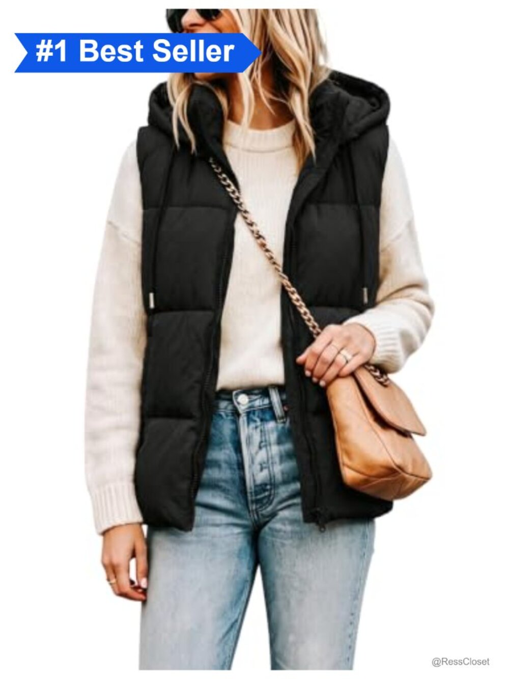 Womens Puffer Vest Winter Sleeveless Quilted Coat with Removable Hood